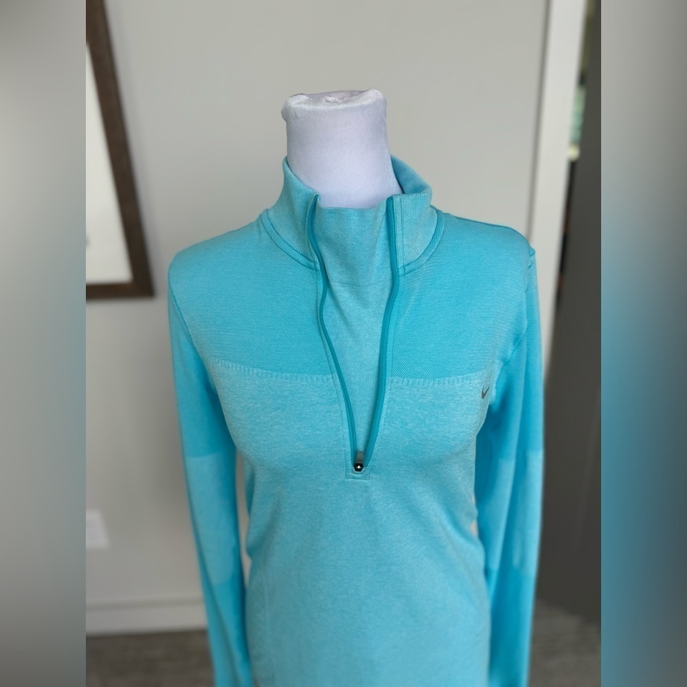 Nike Dri Fit Running 1/4 Zip Long Sleeve Activewear M Teal Blue - Picture 3 of 11